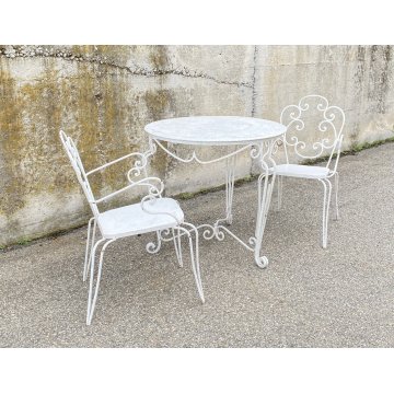 SET SEDIA DA ESTERNO GIARDINO FERRO BIANCO DESIGN ANNI 70 VINTAGE FIORE CHAIR