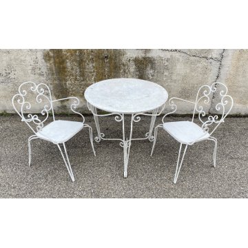 SET SEDIA DA ESTERNO GIARDINO FERRO BIANCO DESIGN ANNI 70 VINTAGE FIORE CHAIR