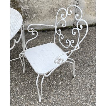 SET SEDIA DA ESTERNO GIARDINO FERRO BIANCO DESIGN ANNI 70 VINTAGE FIORE CHAIR