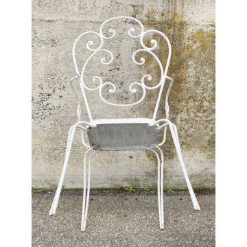 SET SEDIA DA ESTERNO GIARDINO FERRO BIANCO DESIGN ANNI 70 VINTAGE FIORE CHAIR