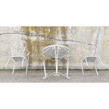 SET SEDIA DA ESTERNO GIARDINO FERRO BIANCO DESIGN ANNI 70 VINTAGE FIORE CHAIR