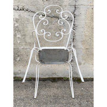 SET SEDIA DA ESTERNO GIARDINO FERRO BIANCO DESIGN ANNI 70 VINTAGE FIORE CHAIR