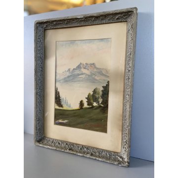 ANTICO QUADRO ACQUERELLO Emile Gissler PAESAGGIO ALPINO MONTAGNA ALPI SVIZZERA