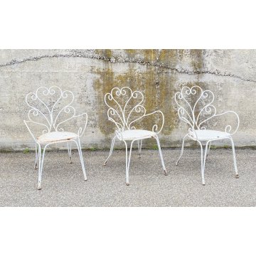 SET 3 SEDIA DA ESTERNO GIARDINO FERRO BIANCO DESIGN ANNI 70 VINTAGE FIORE CHAIR