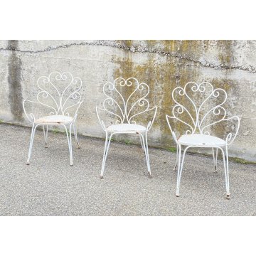 SET 3 SEDIA DA ESTERNO GIARDINO FERRO BIANCO DESIGN ANNI 70 VINTAGE FIORE CHAIR