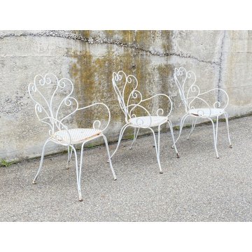 SET 3 SEDIA DA ESTERNO GIARDINO FERRO BIANCO DESIGN ANNI 70 VINTAGE FIORE CHAIR