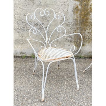 SET 3 SEDIA DA ESTERNO GIARDINO FERRO BIANCO DESIGN ANNI 70 VINTAGE FIORE CHAIR