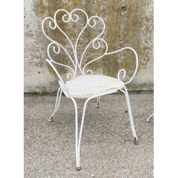 SET 3 SEDIA DA ESTERNO GIARDINO FERRO BIANCO DESIGN ANNI 70 VINTAGE FIORE CHAIR