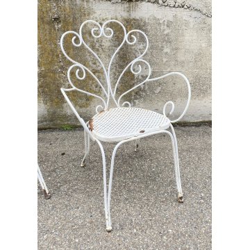 SET 3 SEDIA DA ESTERNO GIARDINO FERRO BIANCO DESIGN ANNI 70 VINTAGE FIORE CHAIR