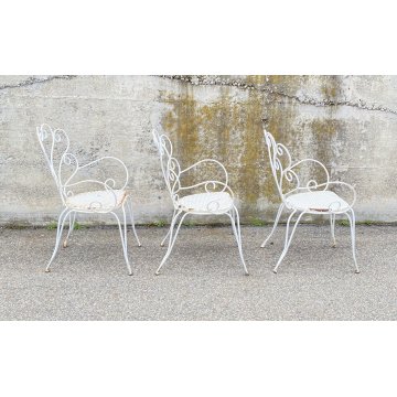 SET 3 SEDIA DA ESTERNO GIARDINO FERRO BIANCO DESIGN ANNI 70 VINTAGE FIORE CHAIR