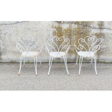 SET 3 SEDIA DA ESTERNO GIARDINO FERRO BIANCO DESIGN ANNI 70 VINTAGE FIORE CHAIR