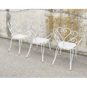 SET 3 SEDIA DA ESTERNO GIARDINO FERRO BIANCO DESIGN ANNI 70 VINTAGE FIORE CHAIR