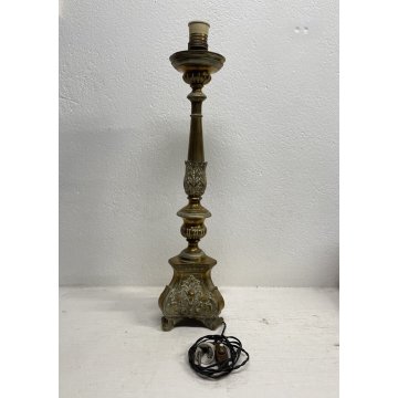 ANTICO CANDELIERE LAMINA OTTONE DECORO SBALZO CANDELABRO ELETTRIFICATO EPOCA XIX