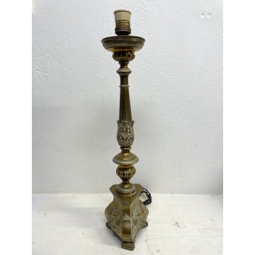 ANTICO CANDELIERE LAMINA OTTONE DECORO SBALZO CANDELABRO ELETTRIFICATO EPOCA XIX