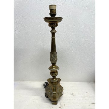 ANTICO CANDELIERE LAMINA OTTONE DECORO SBALZO CANDELABRO ELETTRIFICATO EPOCA XIX