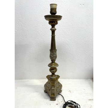 ANTICO CANDELIERE LAMINA OTTONE DECORO SBALZO CANDELABRO ELETTRIFICATO EPOCA XIX