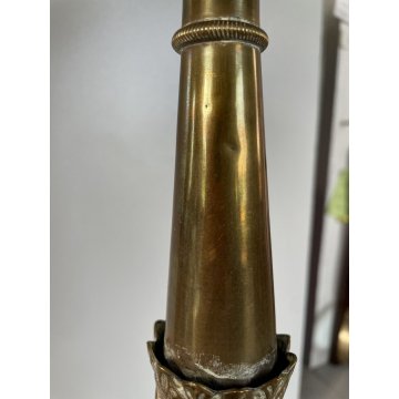 ANTICO CANDELIERE LAMINA OTTONE DECORO SBALZO CANDELABRO ELETTRIFICATO EPOCA XIX