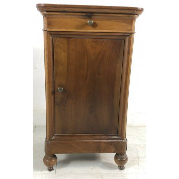 ANTICO COMODINO CAPPUCCINO LEGNO MASSELLO NOCE CASSETTO ANTA SINGOLA EPOCA1800