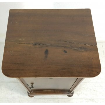 ANTICO COMODINO CAPPUCCINO LEGNO MASSELLO NOCE CASSETTO ANTA SINGOLA EPOCA1800