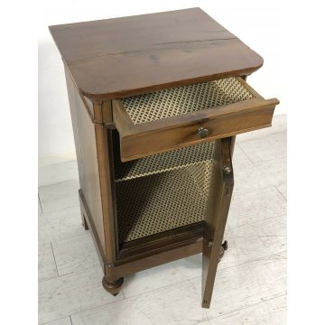 ANTICO COMODINO CAPPUCCINO LEGNO MASSELLO NOCE CASSETTO ANTA SINGOLA EPOCA1800
