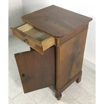 ANTICO COMODINO CAPPUCCINO LEGNO MASSELLO NOCE CASSETTO ANTA SINGOLA EPOCA1800