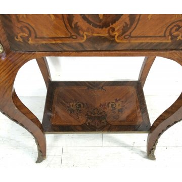 ANTICO COMODINO LUIGI XV INTARSIATO UN CASSETTO UN'ANTA DECORATO OTTONE 1900  
