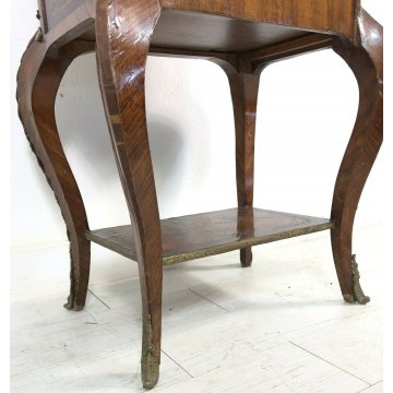 ANTICO COMODINO LUIGI XV INTARSIATO UN CASSETTO UN'ANTA DECORATO OTTONE 1900  