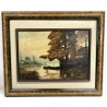 ANTICO QUADRO DIPINTO OLIO CARTONE GIUSEPPE SOLENGHI PAESAGGIO LAGO BAITA BOSCO