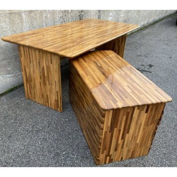 GRANDE SCRIVANIA DESIGN MOSAICO VINTAGE LISTELLI '80 MASSELLO PRANZO RIUNIONI