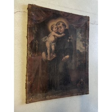 ANTICO DIPINTO OLIO GESU' BAMBINO Sant' Antonio Da Padova GIGLIO RELIGIOSO '600
