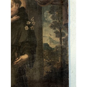 ANTICO DIPINTO OLIO GESU' BAMBINO Sant' Antonio Da Padova GIGLIO RELIGIOSO '600