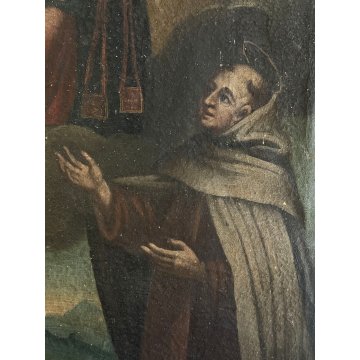 ANTICO DIPINTO OLIO MADONNA del CARMINE OFFRE SCAPOLARE San Simone Antonio '600