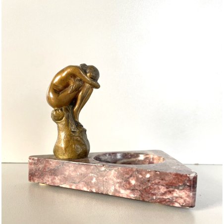 ANTICA PICCOLA SCULTURA BRONZO G. Trinque NUDO DONNA BASE MARMO ART NOUVEAU '800