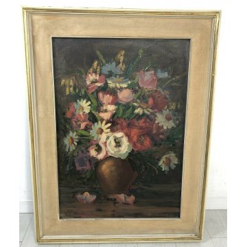 ANTICO QUADRO DIPINTO OLIO TELA FIORI NATURA MORTA PINO PESSINA DA CASTANEDO 900