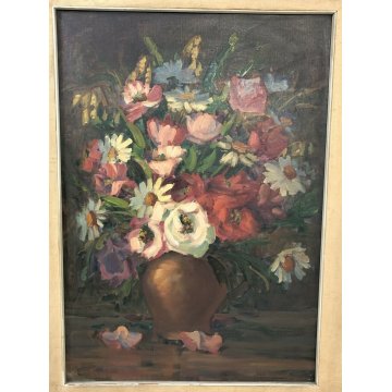 ANTICO QUADRO DIPINTO OLIO TELA FIORI NATURA MORTA PINO PESSINA DA CASTANEDO 900