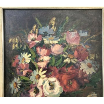ANTICO QUADRO DIPINTO OLIO TELA FIORI NATURA MORTA PINO PESSINA DA CASTANEDO 900