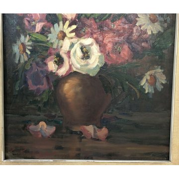 ANTICO QUADRO DIPINTO OLIO TELA FIORI NATURA MORTA PINO PESSINA DA CASTANEDO 900