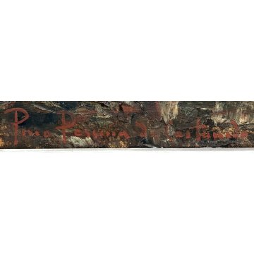 ANTICO QUADRO DIPINTO OLIO TELA ENTRATA CHIESA SUORA PINO PESSINA DA CASTANEDO