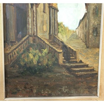 ANTICO QUADRO DIPINTO OLIO TELA ENTRATA CHIESA SUORA PINO PESSINA DA CASTANEDO