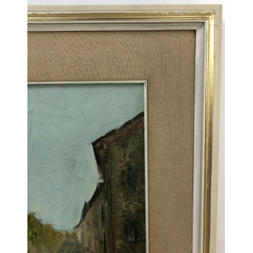 ANTICO QUADRO DIPINTO OLIO TELA ENTRATA CHIESA SUORA PINO PESSINA DA CASTANEDO
