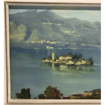 ANTICO QUADRO DIPINTO OLIO TELA PAESAGGIO LAGO ORTA PINO PESSINA DA CASTANEDO 