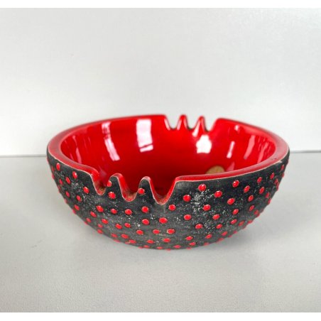 FAT LAVA CERAMIC BOWL CIOTOLA POSACENERE CERAMICA NERA SMALTO ROSSO MID-CENTURY