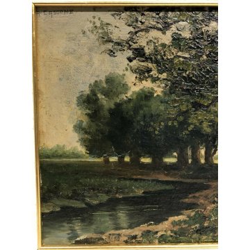 ANTICO QUADRO DIPINTO OLIO TELA ALBERI PRATO NATURA PAESAGGIO ALFREDO CASSONE 