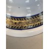 ANTICO PIATTO ALZATA PORCELLANA BIANCA DECORO TRAFORATO BLU ORO ø 21x 10,5 cm/h