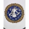 ANTICO PIATTO ALZATA PORCELLANA BIANCA DECORO TRAFORATO BLU ORO ø 21x 10,5 cm/h
