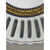 ANTICO PIATTO ALZATA PORCELLANA BIANCA DECORO TRAFORATO BLU ORO ø 21x 10,5 cm/h