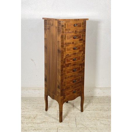 SETTIMINO LEGNO INTARSIATO SETTIMANALE PRIMI 1900 PICCOLA CREDENZA 7 CASSETTI