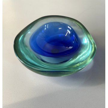 PICCOLA CIOTOLA BOWL Murano VETRO SOMMERSO F. Poli BLU TRASPARENTE VINTAGE '50