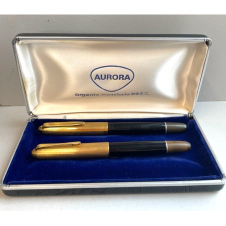 2 PZ PENNA STILOGRAFICA AURORA 88 DORATA NERA FOUNTAIN PEN ITALY BOX ANNI '60