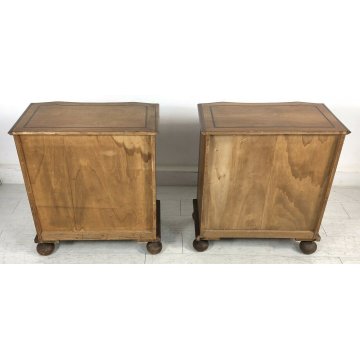 ANTICA COPPIA COMODINO INTARSIATO IMPELLICCIATI LEGNO NOCE 3 CASSETTI ANNI 50 